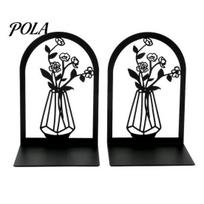 L-shaped Bookend 1 Pair Flower Metal Bookends, Decorative Vase Book Ends for Non-slip Shelves, Black Holder Stopper Home Office Reading Room E gray