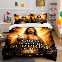 Religious Bedding Set with Inspirational Text Bedding set (1 duvet cover, 2 pillowcases, duvet not included) 135x200cm orange