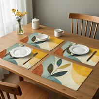 Boho Mid Century Modern Abstract Leaf Geometric Color Block Print Rectangular Placemats   Dining Table Decor Mats 4PCS gray