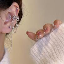 Luxury Bow Tassel No-Piercing Ear Cuff: Chic & Sweet High-End Ear Clip brown