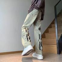 Youth popular loose straight lazy summer men's trend trendy jeans zipper washed new straight trousers XXXL gray
