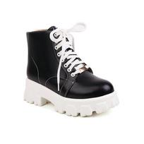 Platform Chunky Sole Women's Martin Boots - 2026 New Lace-Up, Back Zipper, Versatile Short Motorcycle Boots, Leather, Plus Size Available 38 juoda
