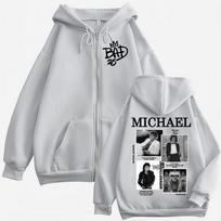 King of Pop Michael Bad Era World Tour Zipper Sweatshirts Men Fashion Zip Up Hoodies Vintage Hip Hop 6XL white