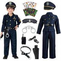 Helovino kostiumas Vaikams Policininko uniforma 10 dalių rinkinys Cosplay Berniukams Vaikams S-M-L-XL 100-150cm Tatuiruočių lipdukai black