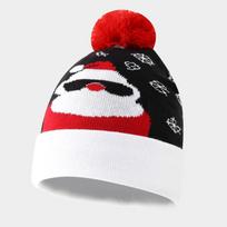 Christmas elements snowman elk Christmas tree flanged hairball knitted hat, men's and women's thermal ear protection wool hat average size black