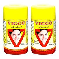 Vicco Vajradanti Ajurvediniai dantų milteliai 100g X 2 pakuotė | Žolinė burnos priežiūra stipriems dantims ir sveikiems dantims yellow