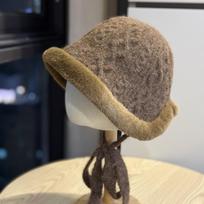 New Autumn and Winter Knitted Strap Fur Edged Basin Hat Foldable Outdoor Warm and Versatile Fisherman Hat for Women with Small Face Adjustable gray