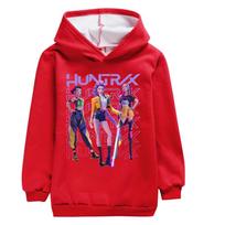 4985 Autumn Winter Kids Girls Kpop Rumi Zoey Mira Print Thick Velvet Warm Hoodie 170cm raudona