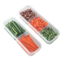 2Pcs Slim Meal Prep Boxes with Lids Long Clear Snack Containers with 2 or 3 Compartments Narrow Stackable Refrigerator 2pcs 1 Set gray