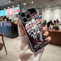 Spooky Skull Patterns Phone Case For IPhone 17 Pro Max 15 Pro 16 14 Plus 12 13 Mini 11 Pro Shockproof Electroplated Glass Cover iPhone 12 Pro black