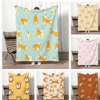 Artwork S-Shiba Inu Daily Throw Lightweight 240g Flannel Blanket Soft Skin-friendly for Summer Cooling 75x90cm gray