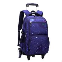 3 vnt. laiptais lipantis vežimėlis Mokyklinė kuprinė Ilgalaikis elementas Ratinė kuprinė Dark Blue Starry Big-wheel