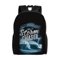 Trippy Landscape Storm Chaser Epic Surfer With Lightning Schoolbag Daily Cool Aesthetic mochila Large Capacity Laptop Bag One Size black