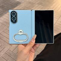 For Samsung Galaxy Z Fold 8 Fold8 Case Luxury Litchi Grain Leather Dual Central-Axis Ring Stand Protective Back Cover Galaxy Z Fold 8 white