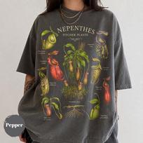 Nepenthes Pitcher Plant T-Shirt, Comfort Colors Carnivorous Tee, Botanical Chart Graphic Unisex Shirt, Rare Plant Lover Gift, Retro Top 130 gray