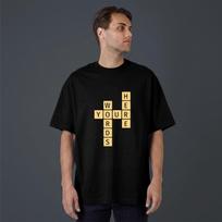 Custom Scrabble Name T-Shirt Personalised Crossword Puzzle Word Tile Top M black