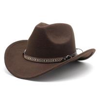 Western Cowboy Hat For Men Women With Wool Felt Large Brim Sun Protection Color D black