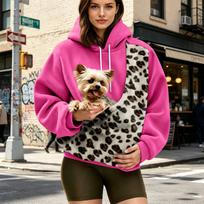 Unisex Loose Fit Casual Pet Pouch Hoodie Sweatshirt with Cutout Pocket for and Dog S pink
