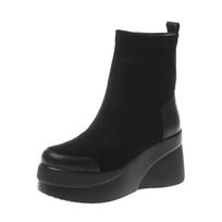 Fashion Autumn Boots Women Shoes Woman Botas Fashion Round Toe Ankle Boots Winter Elastic Black Comfortable Botines Chelsea Botas Femme 34 juoda