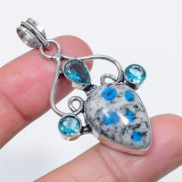 K2 Blue Azurite, Topaz Gemstone 925 Sterling Silver Jewelry Pendant 2.09 gray