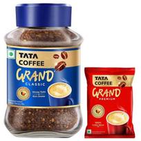 Tata Coffee Grand Classic Instant Coffee| With Flavour Locked Decoction Crystals | 95g Jar | 50G Pouch, Bag, Powder beige