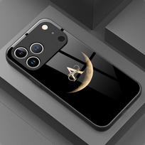 Madingas Mėnulio raidės A raštas Grūdinto stiklo juodas telefono dėklas, skirtas Samsung Galaxy S25 S24 S23 Ultra Plus FE Smūgiams atsparus dangtelis Galaxy S23 Ultra black