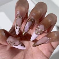 Elegant Pearls Star Press On Nail With Gold Metallic Edging ABS Material Artificial Nail For Formal Event Daily Wear 1 gray