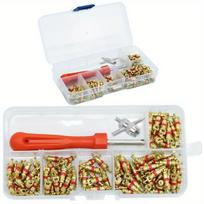 Tire Valve Core Kit 100 Valve Cores 1 Valve Core Remover Removal Tool 4-way Valve Tool for Car Bicycle Automobile Tire Repair white