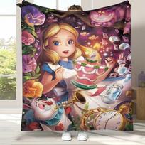 Alisa stebuklų šalyje Animacinis Česhyro katinas Flanelinis pledas, Itin minkštas šiltas pliušinis užklotas namams Miegamojo Lovos Sofos Dangalas Vaikų Dovana 75x90cm blue