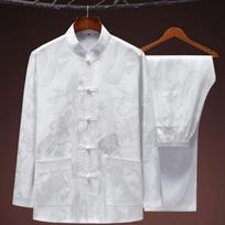 Sale Chinese Traditional Men Silk Satin Kung Fu Suit Tang Suit Sets Long Sleeve Jacket Pants Dragon Wu Shu Tai Chi Sets L mėlyna
