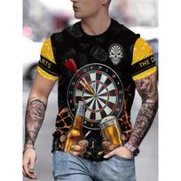 Men's Darts Beer Skull Print T-Shirt Bar Pub Game Vintage Black Yellow Crew Neck Top L black
