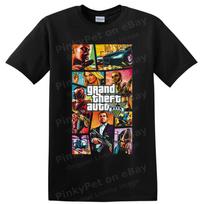 Grand Theft Auto V marškinėliai su neoniniu nusikaltimų miesto personažų veiksmo koliažo meno dizainu XS black