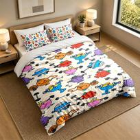 Soft Bedding Set Mr. Men & Little Miss Pattern, 1 Duvet Cover plus 2 Pillowcases Stylish Bedroom Home Textile 135cmx200cm