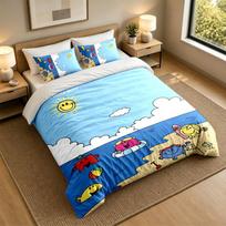 Soft Bedding Set Mr. Men & Little Miss Pattern, 1 Duvet Cover plus 2 Pillowcases Stylish Bedroom Home Textile 140cmx210cm