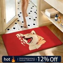 Soft Absorbent Non-Slip Rug Lazy Shiba Inu Floor Mat Home Decor Doormat Bedroom Floor Mat Shower Carpet 43X120CM beige