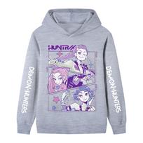 B1196XX Kids Boys Girls Kpop Rumi Zoey Mira Huntrix Print Long Sleeves Hoodie 170cm pilka