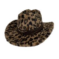 Leopard Print Western Cowboy Hat Plush Thickened Top Hat Men'S And Women'S Thermal Basin Hat M（56-58cm） black