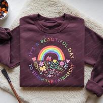 Smash The Patriarchy Sweatshirt Rainbow Floral Design Feminist Gift Rainbow Patriarchy Feminist Sweater Winter Clothes Women Top XL gray