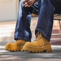 High-Top Thick-Soled Big-Headed Locomotive Boots Trendy Martin Boots Men'S Rhubarb Boots Heightening Outdoor Winter Velvet Tooling Boots 42 geltona