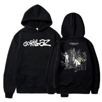 Autumn/Winter Long-Sleeved Loose-Fit Soft Sweatshirt, Street Style, Gorillaz Print, Unisex Hoodie, Adult Men's Sweatshirt M black
