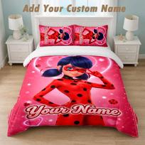 Bedding Set 1 Duvet Cover 2 Pillowcases Miraculous Ladybug Print Soft Bed Linen Bedroom Decor 140cmx210cm