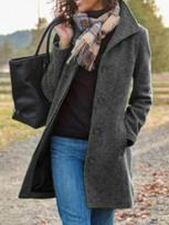 Cross2026 Autumn/Winter Women's Mid-Length Thickened Wool Overcoat S tamsiai pilka spalva