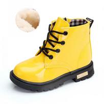 Boots Martin And Childrens Spring Autumn New Boys Leather Boots Nonslip Girls Boots Plus Cashmere Warm Large Childrens Cotton Shoes Ankle Boots Matches the image,21 yellow