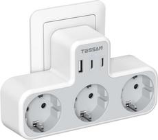 TESSAN ES standartinio kištuko prailginimo maitinimo juosta su 1/3 kintamosios srovės lizdų ir 2/3 USB prievadų 5 V 2,4 A europietiško kištuko sieninio lizdo maitinimo adapteris 3 Outlets 1 USB 2 Type C pilka spalva
