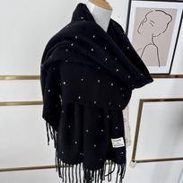 Starry White Scarf for Women in Autumn and Winter New Polka Dot Tassel Korean Style Shawl Dual-purpose High End Scarf black