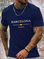 Vyriški marškinėliai su grafiniu dizainu „Barcelona Spain“ Laisvalaikio apvalia kaklo iškirpte trumpomis rankovėmis Lengvas poliesterio vasaros marškinėlis su Ispanijos vėliavos dizainu M blue
