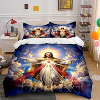 Sacred Heart of Jesus Artwork Bedding Duvet Cover Set  (1*Duvet Cover 2*Pillowcases, without duvet insert) 135x200cm blue