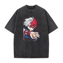 Hot My Hero Academia Anime Shoto Todoroki Graphic T Shirt Washed T-shirt Men Women Clothes Oversized Polyester Short Sleeve Tee S juoda