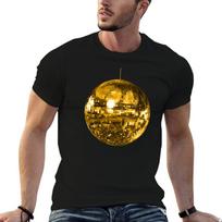 Gold Yellow Disco Ball Tshirt Durable Work Wear Tshirt S black