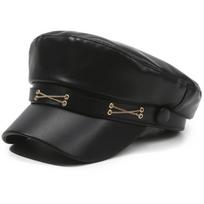 Flat Top Beret Hat PU Leather Sailor Visor Hat Retro Painter Hat style 2 black